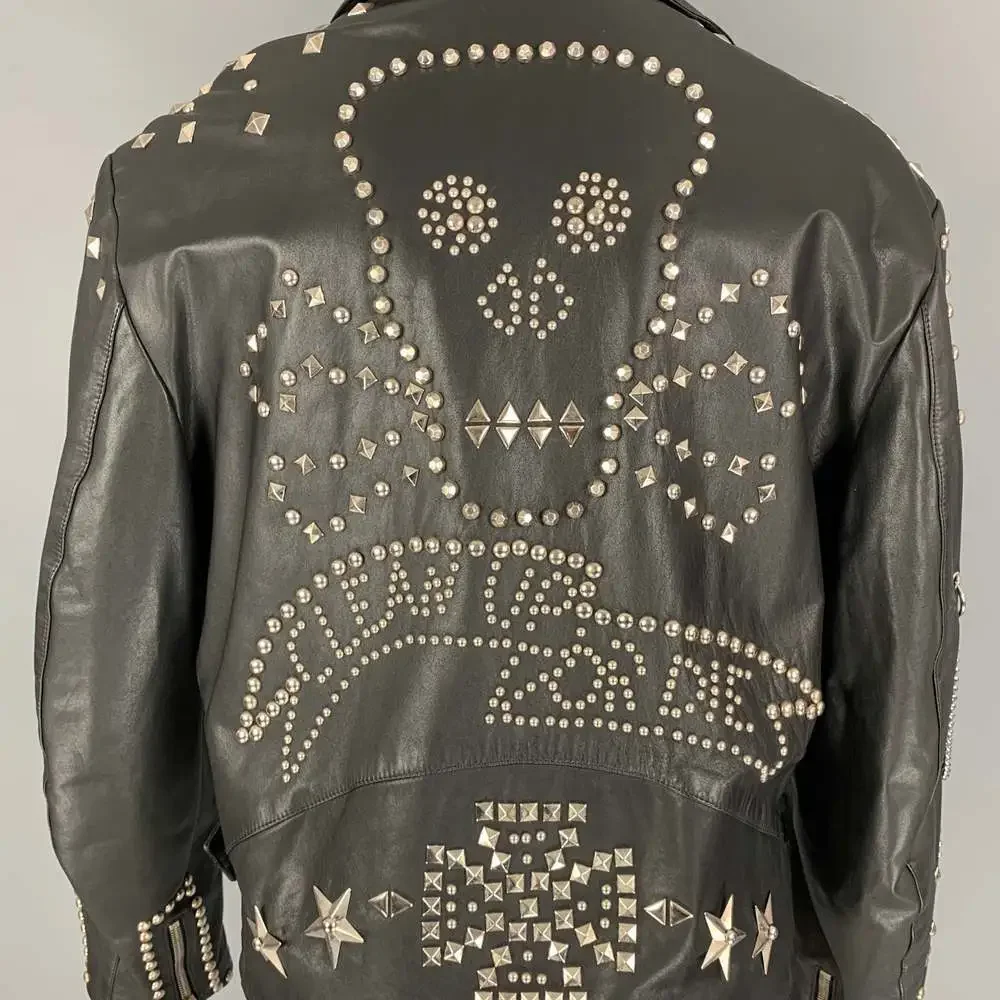 KATHARINE HAMNETT Winter 1990 Black Studded Leather Clean Up Or Die Biker Jacket - Picture 6 of 10